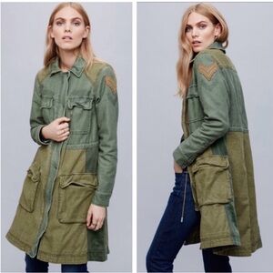 Free People Women's Military Cargo Coat Green Parka Plaid Lined Jacket Size XS